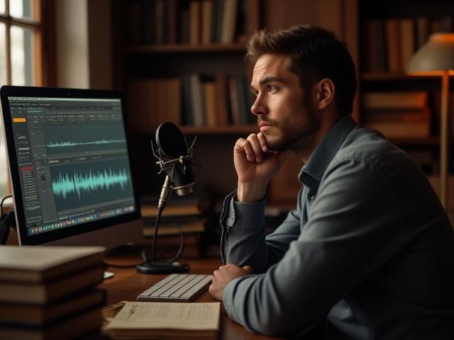 Taong nakatalumpati na may mikropono at mga libro, sumasagisag sa pilosopikal na talakayan at intelektwal na pakikipagsapalaran.